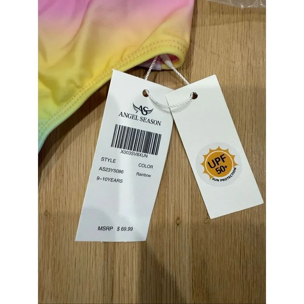 NWT Angel Season Girls One Piece Rainbow Swimsuit 9-10y
